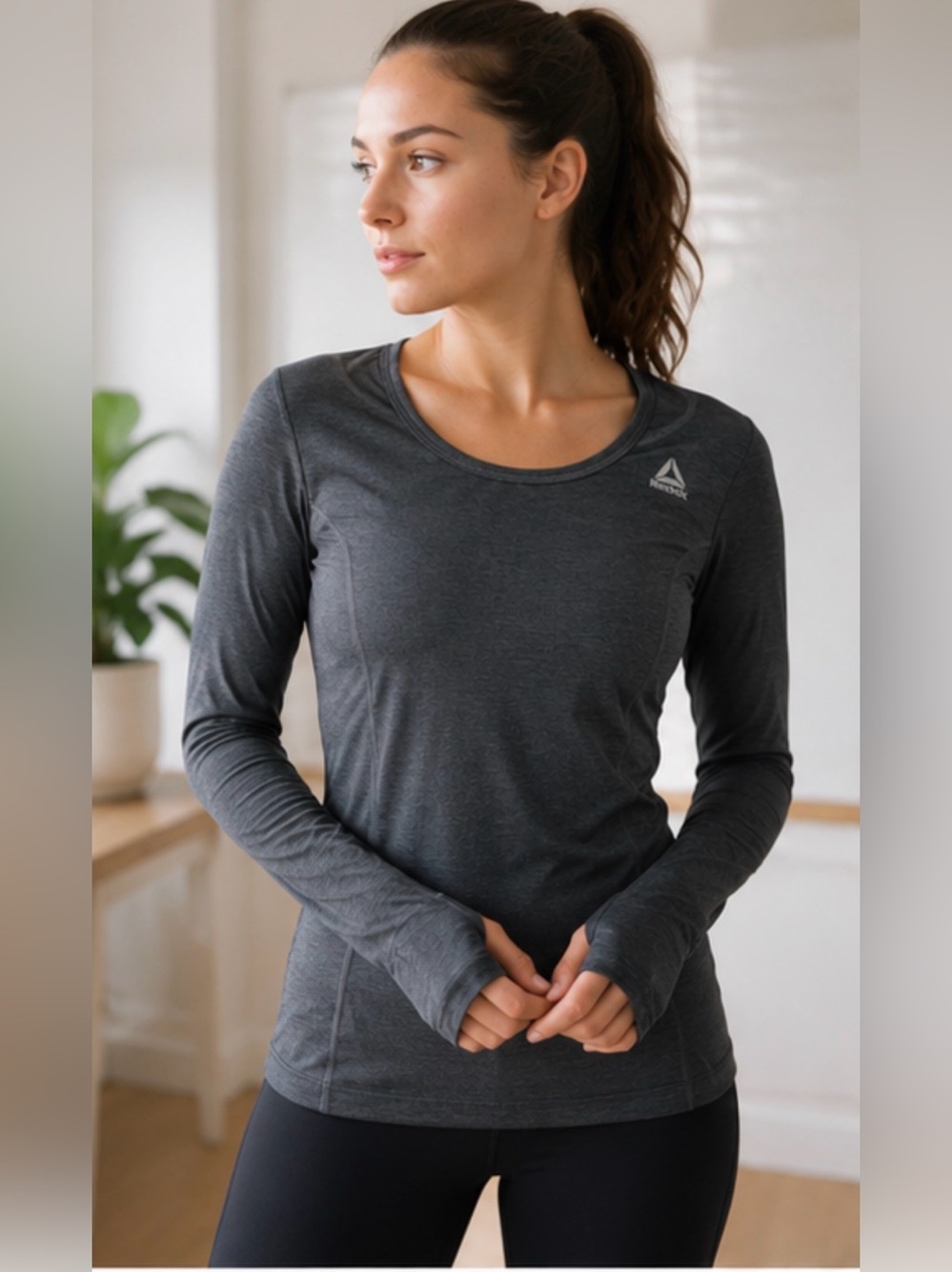 Reebok Women's Long Sleeve Performance Tee - Charcoal Gray
